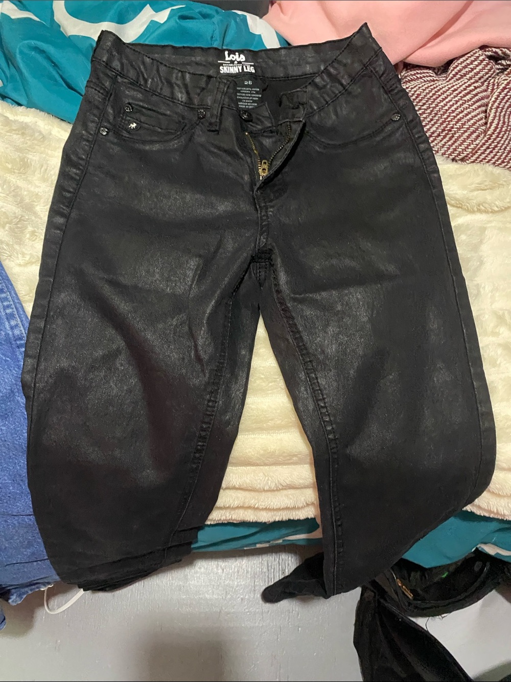 LOIS Black Coated Skinny Leg Jeans
